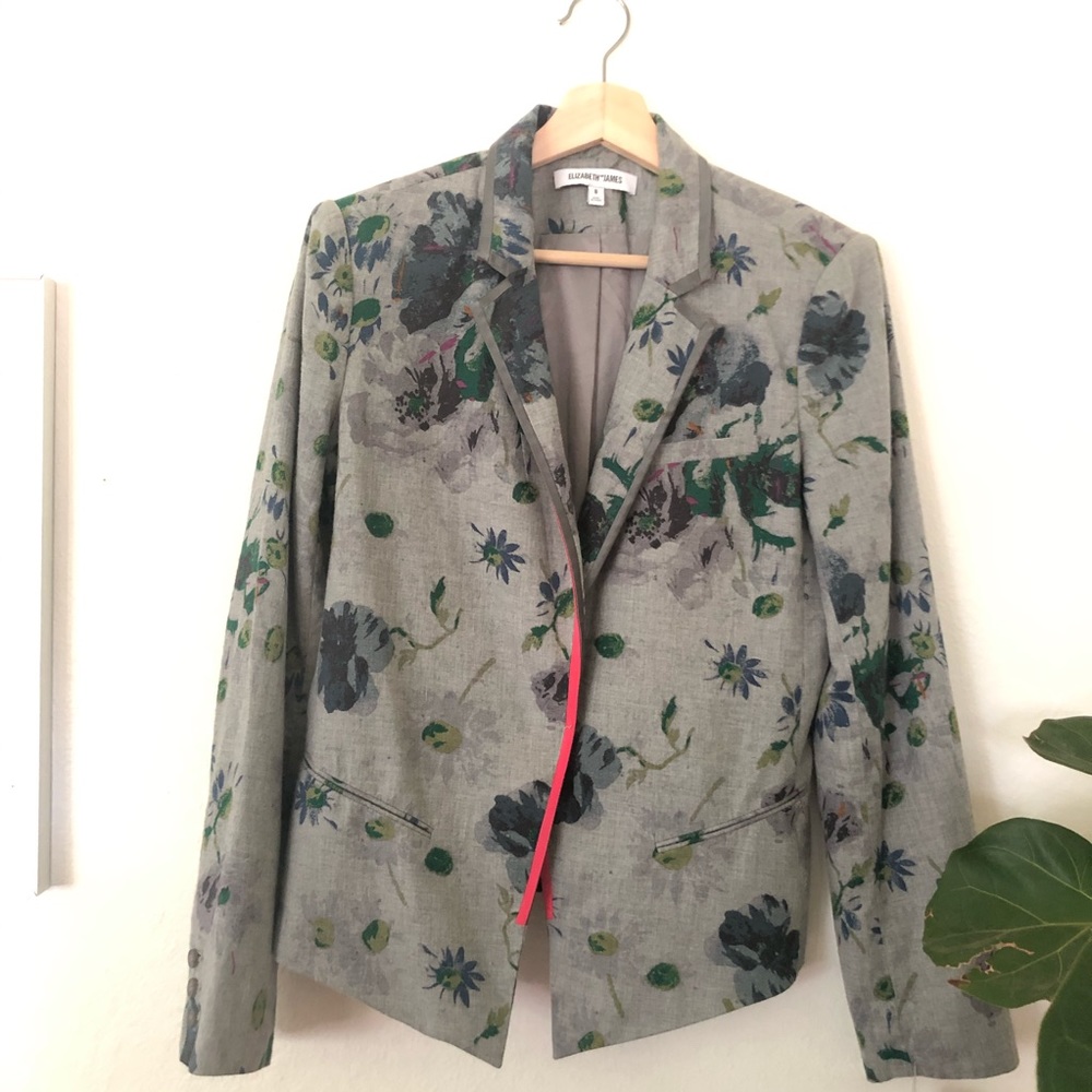 Elizabeth and James Gray Floral Blazer Size 8